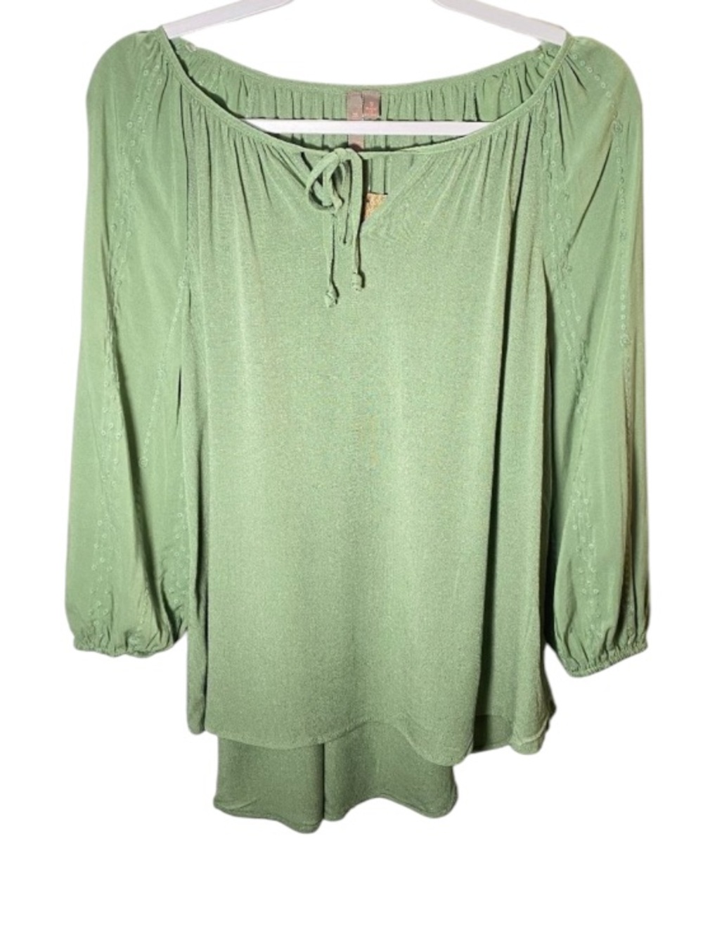 NWT! Brina & Em Embroidered Sleeve Top in Sage